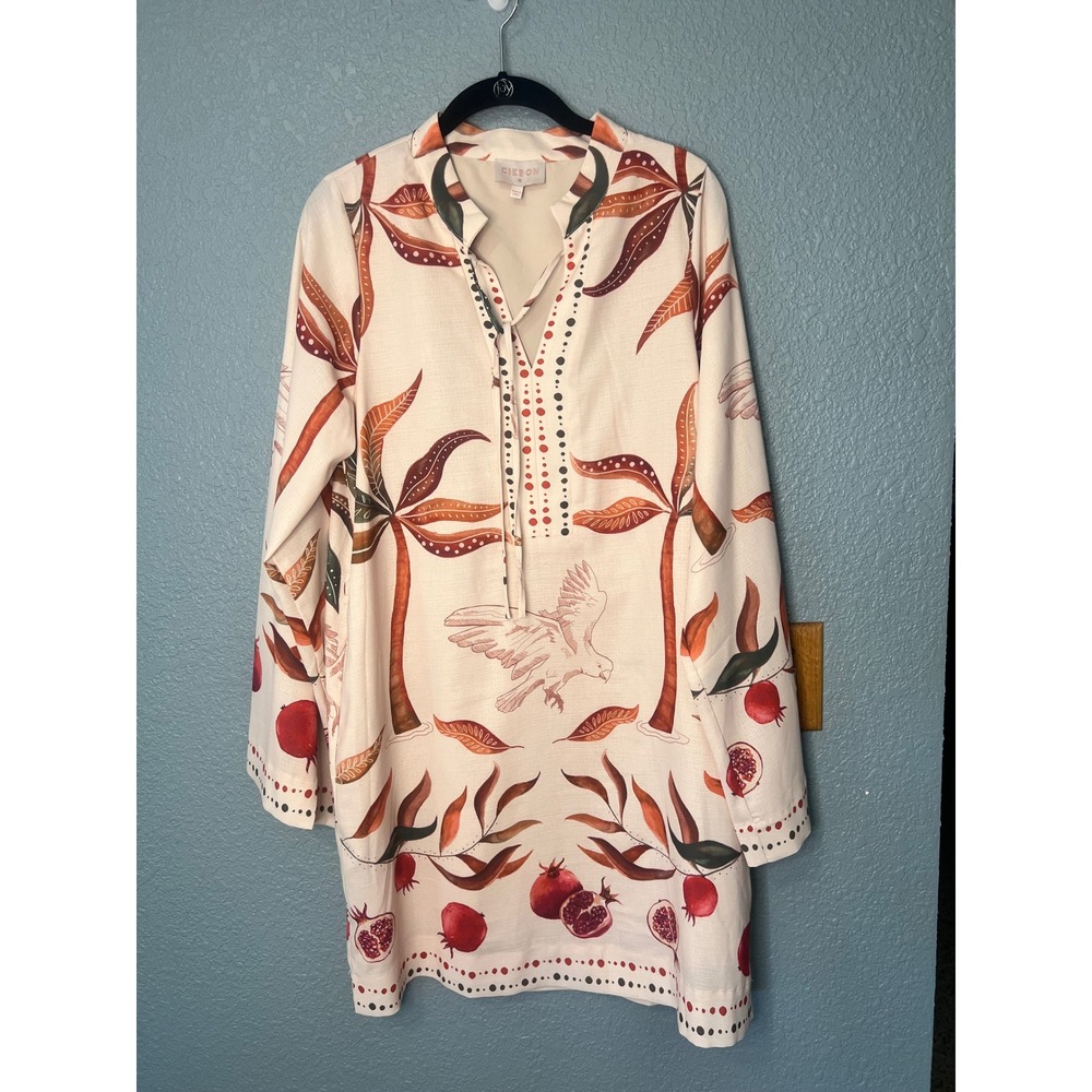 Ciebon Womens Pomegranate Palm Tree Tunic Dress Cream Orange D5788-R2545 Medium - Picture 4 of 16